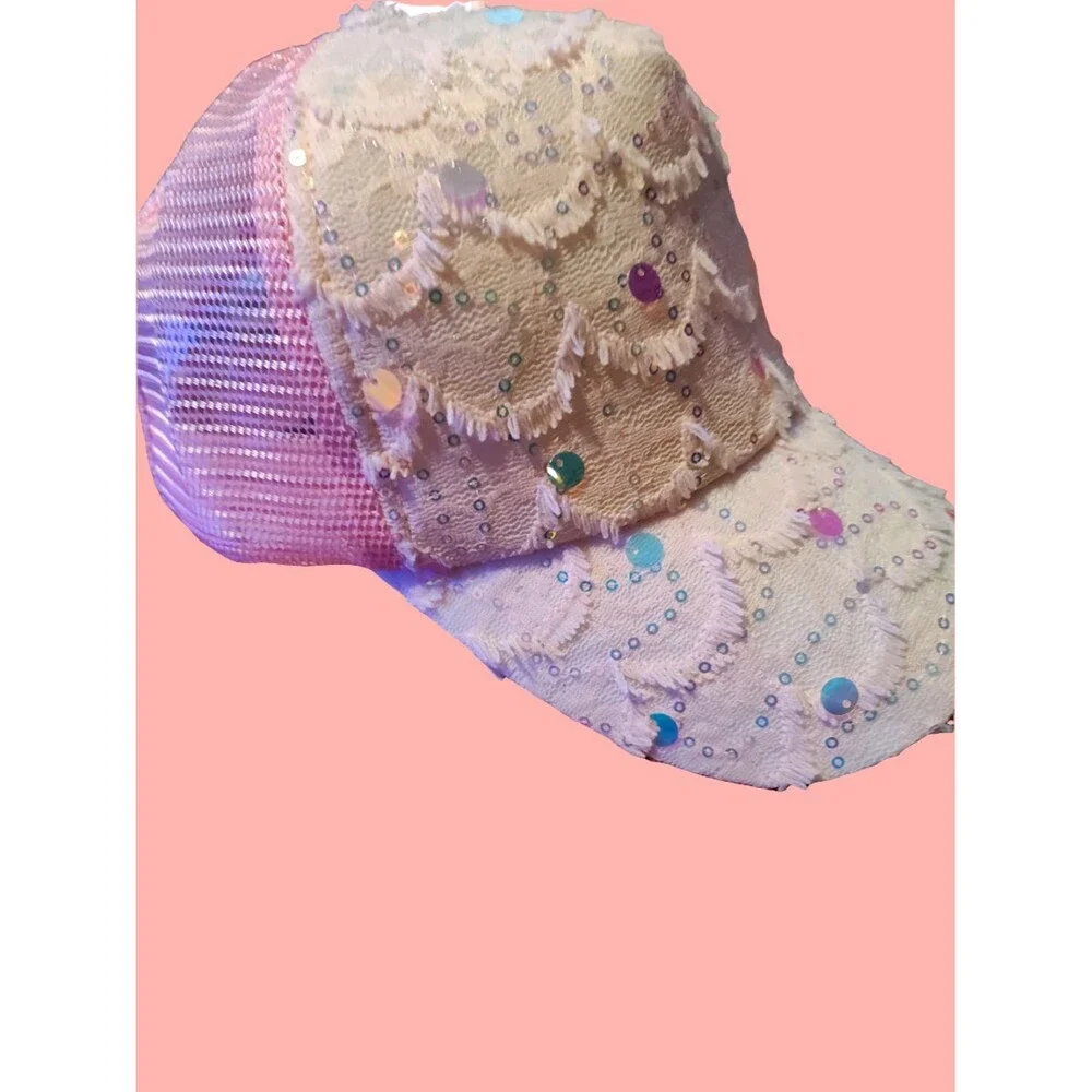 Sparkly Baseball Cap with Lace